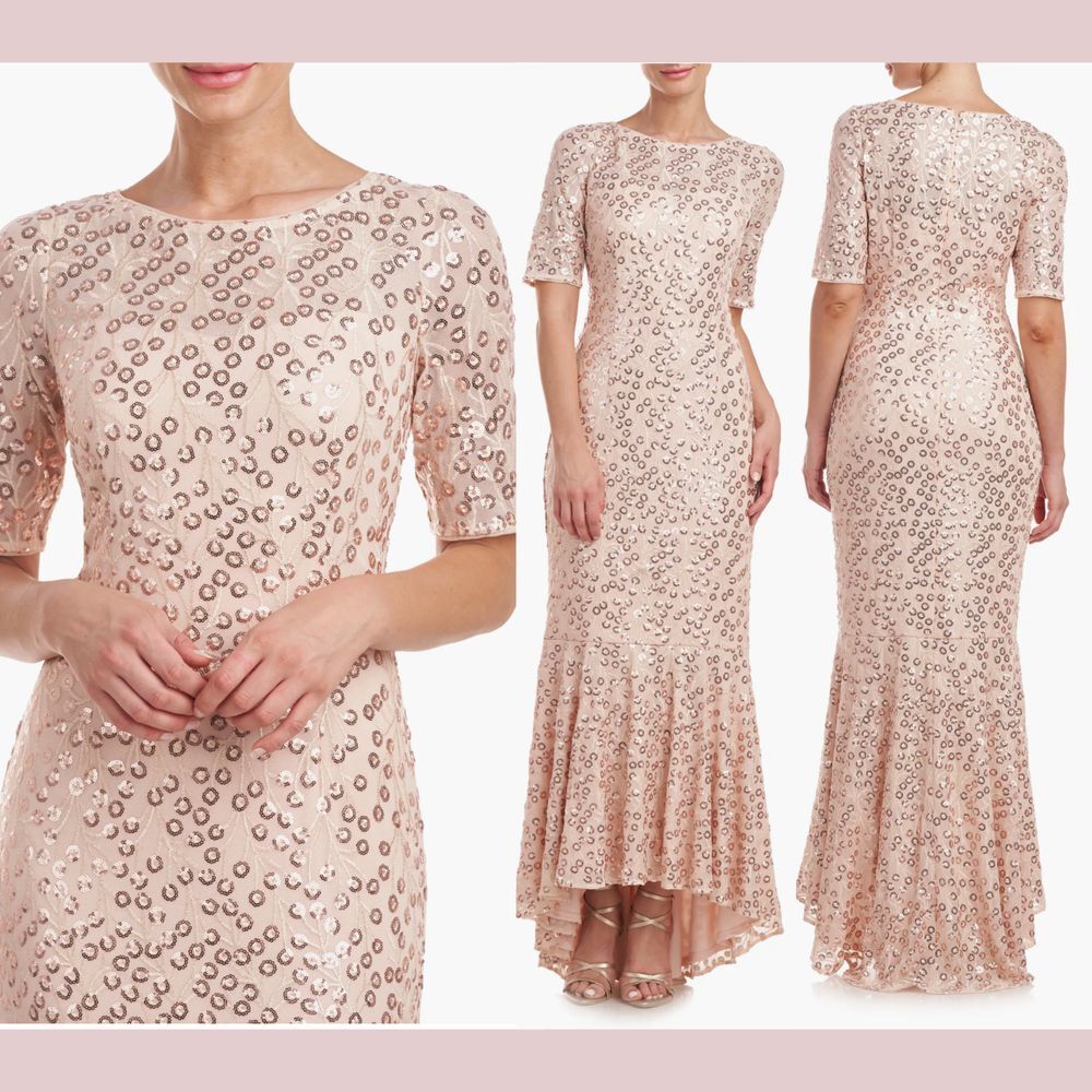 NEW $298 JS‎ Collections [ 12 ] Elliot Sequin Mermaid Gown in Rose Gold